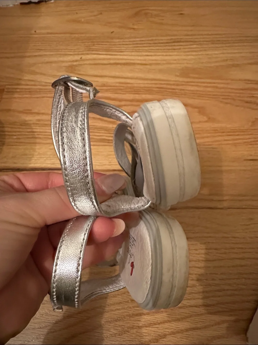 Girls Metallic Silver Ankle-Strap Sandals with Buckle